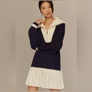Anthropologie Navy and Cream V-Neck Sweater Dress